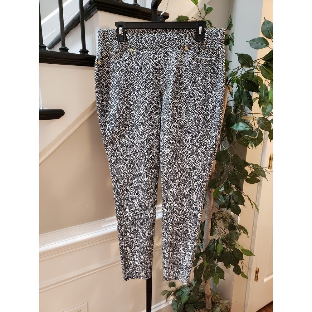 Michael Kors Jeggings Pants Women's Large White Leopard Print‎ Stretch Slim Fit